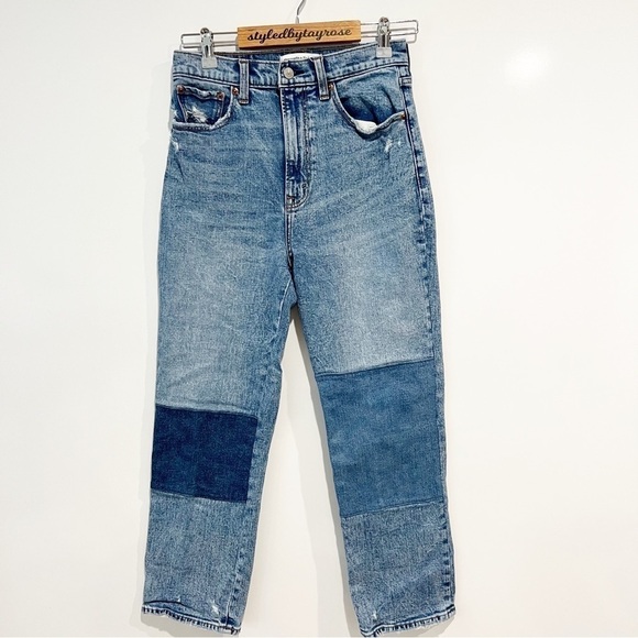 Abercrombie & Fitch Patchwork Ultra High Rise The Ankle Straight Jean - Picture 3 of 10